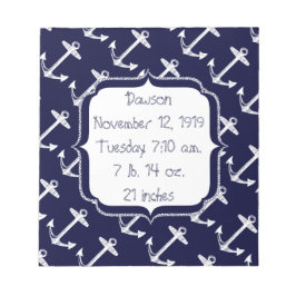 Baby Stats Nautical Navy Anchor Muster Notizblock
