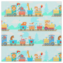 Baby Steam Motor Animals Train on Blue Fabric