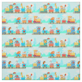 Baby Steam Motor Animals Train on Blue Fabric Stoff (Muster)