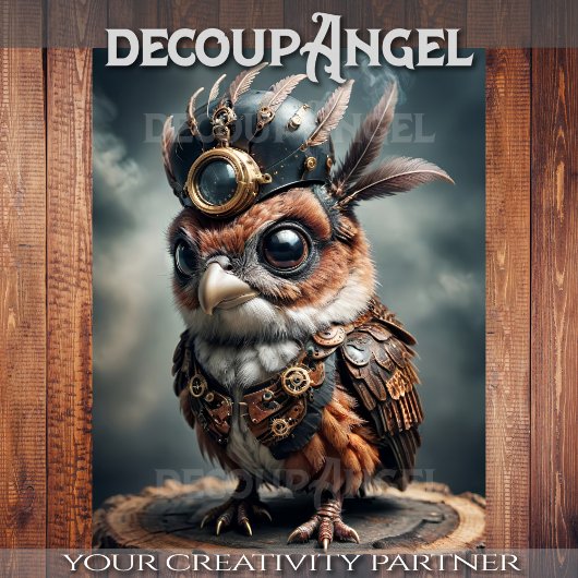 Baby Steampunk Owl - Decoupage- Seidenpapier