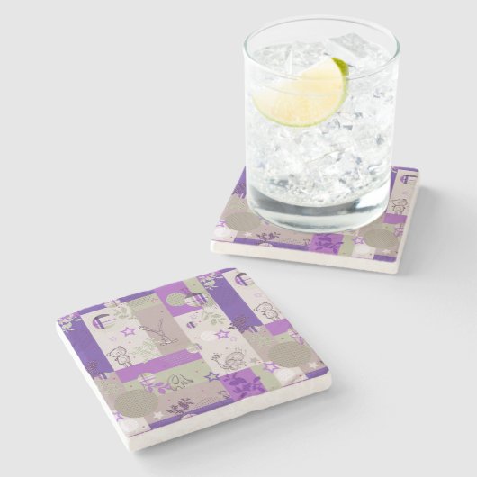 Baby-Steppdecken-Muster Steinuntersetzer (Seitenansicht)