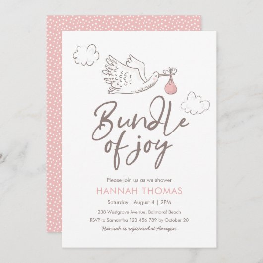 Baby-Storch der Babyparty-Einladungs-| Einladung (Vorne/Hinten)