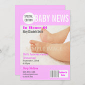 Baby Storch Party Magazin Stil PERSONALIZE Einladung (Vorne/Hinten)