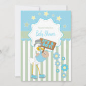 Baby Stork Baby Boy Dusche Einladung (Vorderseite)