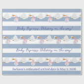 Baby Stork Wrapping Paper Blue & White Stripe Geschenkpapier (Flach)