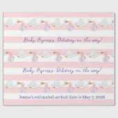 Baby Stork Wrapping Paper Pink & White Stripe Geschenkpapier (Flach)