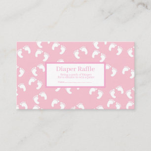 Baby-Strampler-Raffle mit rosa Babyfußabdrücken zu Begleitkarte