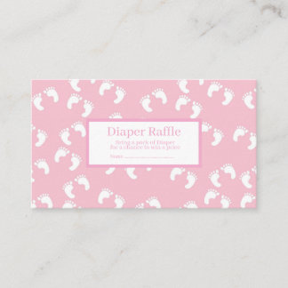 Baby-Strampler-Raffle mit rosa Babyfußabdrücken zu Begleitkarte
