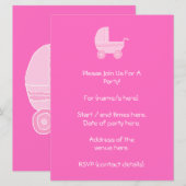 Baby Stroller Helles Rosa und helles Rosa. Einladung (Vorne/Hinten)