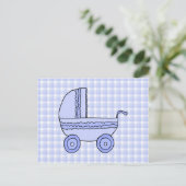 Baby Stroller Light Blue on Karo Pattern. Postkarte (Stehend Vorderseite)