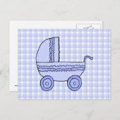 Baby Stroller Light Blue on Karo Pattern. Postkarte (Vorne/Hinten)