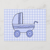 Baby Stroller Light Blue on Karo Pattern. Postkarte (Vorderseite)