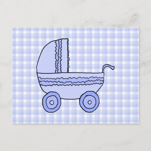 Baby Stroller Light Blue on Karo Pattern. Postkarte (Vorderseite)