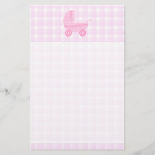 Baby Stroller Light Pink auf Pink Gingham. Briefpapier