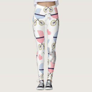 Baby-Stroller-Storch Pink & Blau Elefant Leggings
