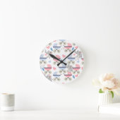 Baby Stroller Stork Elephant Blue & Pink Clock Runde Wanduhr (Zuhause)