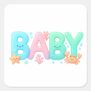 BABY Süße Ozean-Pastell Glänzende Schrift Quadratischer Aufkleber