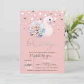 Baby Swan Blume Crown Stars Kinderdusche Einladung (Stehend Vorderseite)