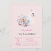 Baby Swan Blume Pink Geburtstag Einladung (Vorne/Hinten)