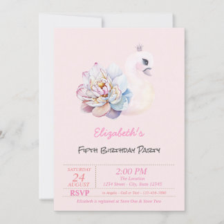 Baby Swan Blume Pink Geburtstag Einladung