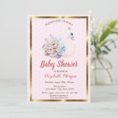 Baby Swan, Polka Dots, Floral Baby Shower Einladung (Stehend Vorderseite)