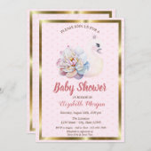 Baby Swan, Polka Dots, Floral Baby Shower Einladung (Vorne/Hinten)