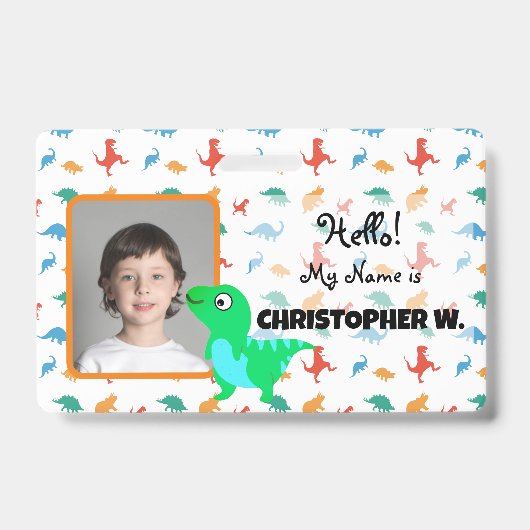Baby T-Rex Dinosaur Muster Kids Abzeichen Ausweis (Vorderseite)