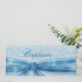 Baby-Taufblauer Damast metallisch Einladung (Stehend Vorderseite)