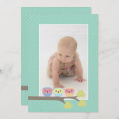 Baby Taufe Christening Aqua Owls Foto Einladung (Vorne/Hinten)