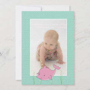 Baby Taufe Christening Pink Dolphin Foto Einladung