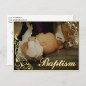 Baby-Taufe-Golddekor und Typografie-Überlagerung Ankündigungspostkarte (Vorne/Hinten)