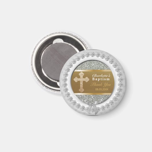 Baby Taufe Vielen Dank, dass Sie Gold Cross Silver Magnet (Vorderseite/Rückseite)