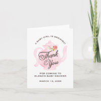 Baby Tea Party | Babydusche Danke-Karte | Pink