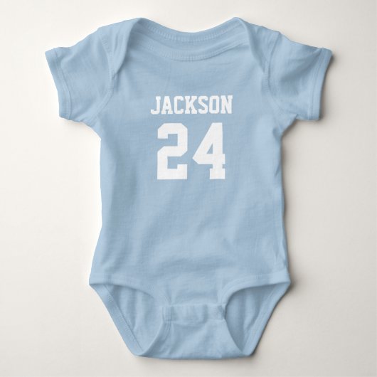 Baby Team Jersey Nummer und Monogramm Strampler (Vorderseite)