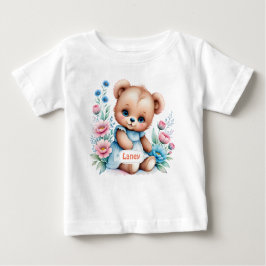 Baby Teddy Bär mit Aquarellblumen Baby T-shirt