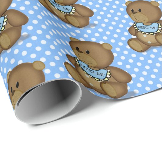 Baby Teddy Bär mit Bib Wrapping Paper Geschenkpapier (Rolleneckpunkt)