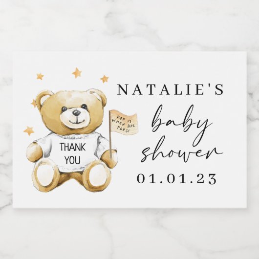 Baby Teddy Bear Baby Showers Mini Sparkling Wine L Schaumweinetikett (Einzelnes Label)