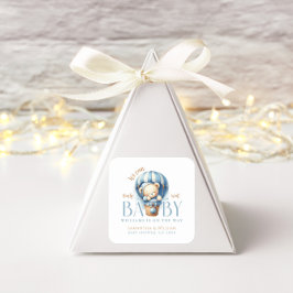 Baby Teddy Bear Blue Ballon Boy Quadratischer Aufkleber