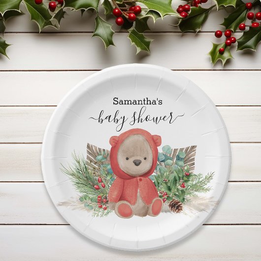 Baby Teddy Bear Christmas Boho Bouquet Pappteller
