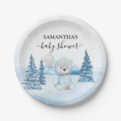 Baby Teddy Bear Christmas Winter Blue Pappteller (Vorderseite)