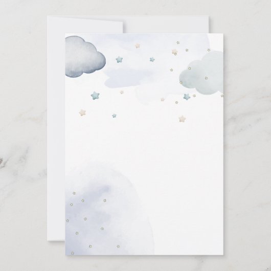 Baby Teddy Bear Stars Clouds Babydusche Einladung (Rückseite)