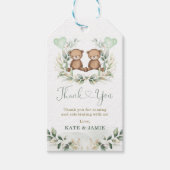 Baby Teddy Bear Twins Greenery Gold Eucalyptus Geschenkanhänger (Vorderseite)