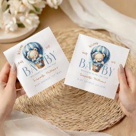 Baby Teddy Blue Hot Air Ballon Serviette