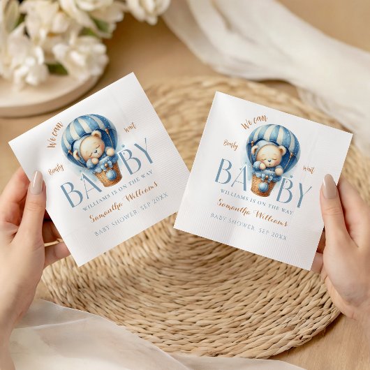 Baby Teddy Blue Hot Air Ballon Serviette