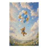 Baby-Teddybär schwebt mit Luftballons Poster (Vorderseite)