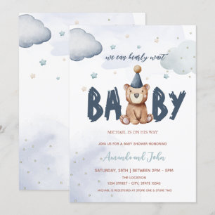 Baby-Teddybär Sterne Wolken Baby Shower Einladung
