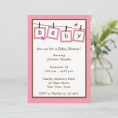 Baby Text Clothesline Kinderdusche Einladung (Stehend Vorderseite)