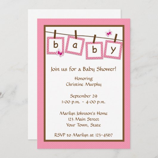 Baby Text Clothesline Kinderdusche Einladung (Vorne/Hinten)