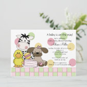 Baby-Tier-Mädchen-Babyparty-Einladung Einladung (Stehend Vorderseite)