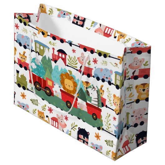 Baby-Tier-Zug Große Geschenktüte (Vorderseite Schrägansicht)